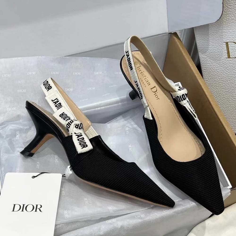 Dior Black Pointed Slingback Heels with J'Adior Strap - Picture 5 of 9